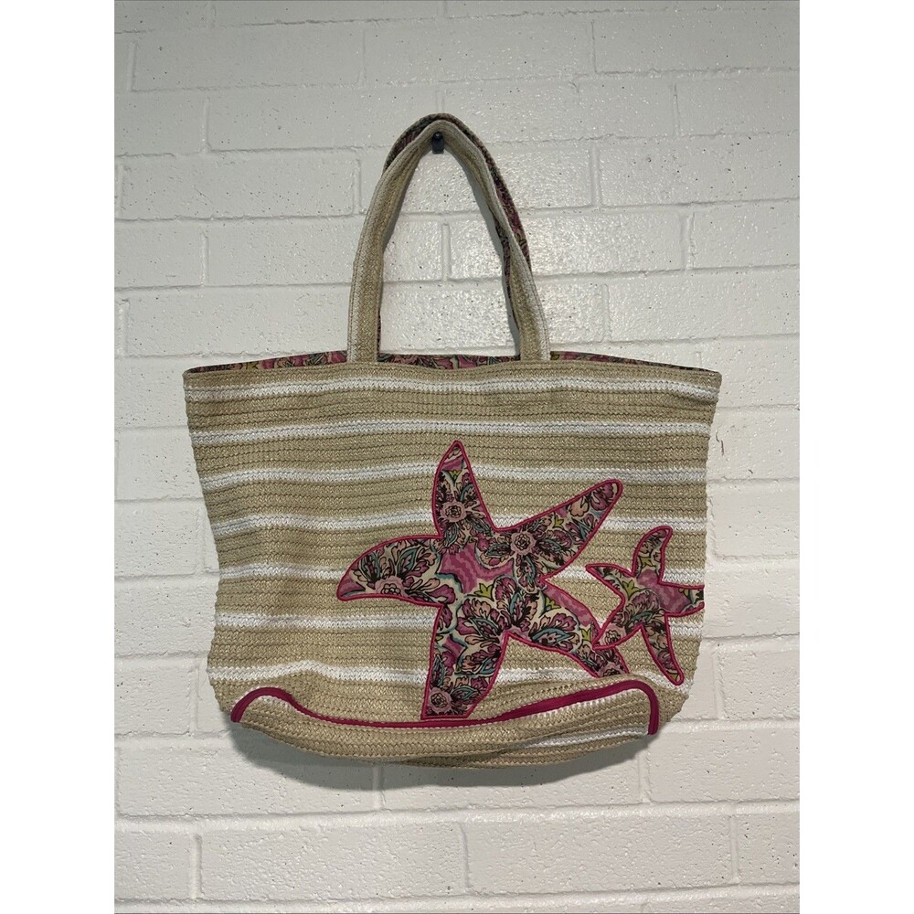 Vera Bradley Cute Straw Striped Pink Starfish Beach Tote Bag Vacation Resort